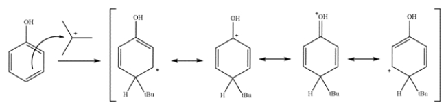 This reaction is the electrophilic aromatic substitution of a phenol. The first step is to generate the electrophile.    The second step is an electrophilic aromatic substitution of phenol. The sigma complex forms a carbocation that can be stabilized by the ring and the phenol oxygen.    The last step is deprotonation and re-aromatization to give the products.   