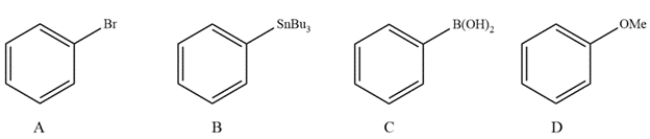 <strong>Which reagent is used in the Stille coupling? </strong> A) compound A B) compound B C) compound C D) compound D