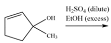 The alcohol reacts with excess ethanol and acid to give two different products, both of which show an alkene stretch in their respective IR spectra. Draw a mechanism for the reaction and show why two products can be formed. Identify both products.   