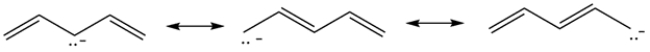Each of the compounds contains an allylic proton. The allylic protons in compound A are double allylic since it is next to two double bonds. The resulting carbanion can be delocalized to give a stable carbanion.    Compound B contains two equivalent allylic protons. There are only two resonance structures possible.    Compound C also contains a doubly allylic proton. In addition, the resulting carbanion results in an aromatic ring, which is very stable. The charge can be delocalized to each carbon in the ring.    The most acidic compounds will have the most stable conjugate base. Thus, compound C is the most acidic, followed by compound A, then compound B.