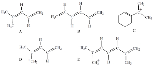 <strong>Which compound or ion has five <font face=symbol></font> molecular orbitals? </strong> A) compound A B) compound B C) compound C D) compound D