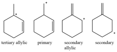 The diene contains two alkenes that can each be protonated by the HBr. Four possible carbocations can be formed.    The bromine will add to the tertiary allylic carbocation to generate the kinetic product.    The tertiary allylic carbocation is in resonance with the secondary allylic carbocation. Bromine addition to this carbocation will give the thermodynamic product. This is the thermodynamic product since the alkene is more substituted and more stable.   