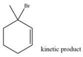 The diene contains two alkenes that can each be protonated by the HBr. Four possible carbocations can be formed.    The bromine will add to the tertiary allylic carbocation to generate the kinetic product.    The tertiary allylic carbocation is in resonance with the secondary allylic carbocation. Bromine addition to this carbocation will give the thermodynamic product. This is the thermodynamic product since the alkene is more substituted and more stable.   