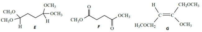 <strong>A compound X has a formula C<sub>7</sub>H<sub>16</sub>O<sub>4</sub> and the following NMR spectrum, given as chemical shift (integral, splitting, coupling constant). <font face=symbol></font> 1.93 (2H, t, J = 6 Hz); <font face=symbol></font> 3.35 (12H, s); <font face=symbol></font> 4.49 (2H, t, J = 6 Hz) Which structure is consistent with this NMR spectrum? </strong> A) compound A B) compound B C) compound C D) compound D E) compound E F) compound F G) compound G