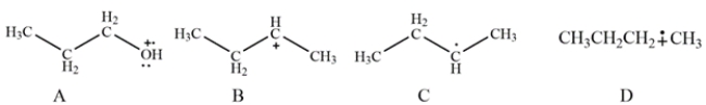 <strong>Which species shown would not be detected in the electron ionization (EI) mass spectrometry? </strong> A) species A B) species B C) species C D) species D