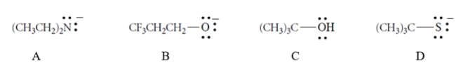 <strong>Which is the strongest base? </strong> A) compound A B) compound B C) compound C D) compound D