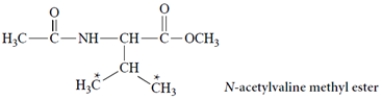 <strong>What is the relationship between the two starred methyl groups in N-acetylvaline methyl ester? </strong> A) constitutionally nonequivalent B) homotopic C) enantiotopic D) diastereotopic E) identical in every way