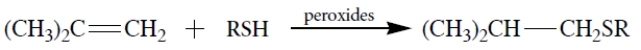 <strong>Thiols (R-S-H) undergo addition to alkenes but only in the presence of peroxides. This equation is an example. Which one of these is a reactive intermediate in this reaction? </strong> A) compound (a) B) compound (b) C) compound (c) D) compound (d) E) compound (e)f. compound (f)