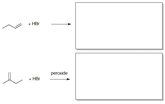 Draw the correct product for each of the reactions: