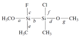 Consider this compound: 1. Of the labeled bonds, the longest bond is ________________. 2. The most polar bond is ________________. 3. The bonding geometry at the silicon atoms is ________________. 4. The hybridization of the silicon atoms is ________________.