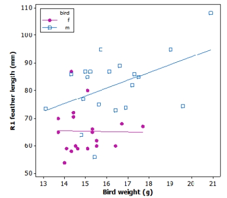 <strong>Tail-feather length in birds is sometimes a sexually dimorphic trait. That is, the trait differs substantially for males and for females. Researchers studied the relationship between tail-feather length (measuring the R1 central tail feather) and weight in a sample of 20 male and 21 female long-tailed finches raised in an aviary. The linear correlation coefficient (r) between weight and tail-feather length in male long-tailed finches is 0.46. Approximately what percent of variation in tail-feather length can be explained by weight among male long-tailed finches?</strong> A)21% B)46% C)68% D)92%