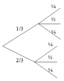 <strong>Two-thirds of patients in a drug trial suffered from severe migraines as a side effect. Another side effect was impaired vision, with 25% of all patients having no impairment, 50% having some impairment, and 25% having severe impairment. Based on these probabilities, which of the following would be the correct tree diagram?</strong> A) B) C)Both A and B are correct. D)Neither A nor B is correct.