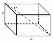 Find the approximate missing length in the following right rectangular prism.  