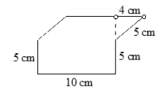 What is the area of the given hexagonal region, in square centimeters? Assume that lines that look parallel are parallel and that angles that look like right angles are right angles.  