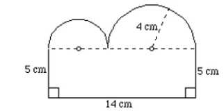 Give the area and the perimeter of the following shape. The curved edges are semicircles with the indicated points as centers.  