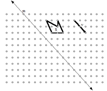 A) Show the image of shape S for the composition given by (reflection in m)° (translation with vector v). B) What single type of rigid motion accomplishes the same thing as the composition in part A?