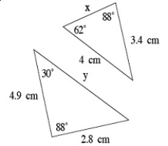 <strong>What is the length of x, to the nearest tenth centimeter? </strong> A) 1.9 centimeters B) 5.1 centimeters C) 0.3 centimeters D) 1.3 centimeters E) There is not enough information to answer the question.