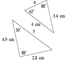<strong>What is the length of y, to the nearest tenth centimeter? </strong> A) 6.5 centimeters B) 4.2 centimeters C) 2.2 centimeters D) 5.8 centimeters E) There is not enough information to answer the question.