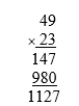 Antonio asks, When I multiply [e.g., 49 × 23, shown below], why do I have to put in the 0 [points to the zero in 980]? What would you say to Antonio?  <div style=padding-top: 35px> 
