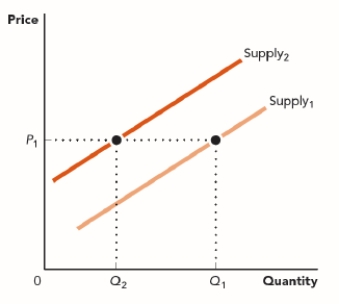 <strong>Use the figure The Supply of Radishes. Which of the following changes would NOT cause the movement shown in this graph? ​ Figure: The Supply of Radishes  </strong> A) higher wages for radish pickers B) increased regulation of radish farms C) improved technology for radish harvesting D) an infestation of radish pests <div style=padding-top: 35px> 