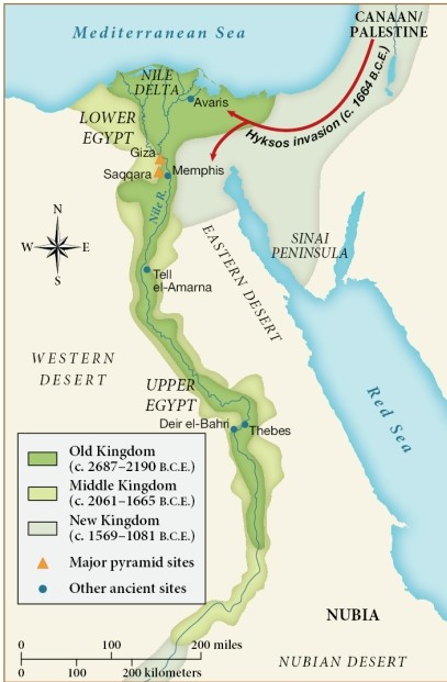 <strong>According to this map, which geographical feature appears to have been the most important to ancient Egyptian civilizations? </strong> A) The Nubian Desert B) The Red Sea C) The Nile River D) The Western Desert