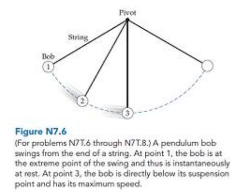 Which one of the arrows below most closely indicates the direction of the bob's acceleration when it is at point 2 ?