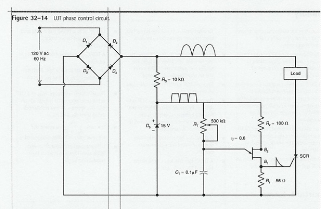 <strong>What is the function of D<sub>5</sub> in the circuit shown in Figure 32-14? </strong> A) rectifies ac B) provides a positive trigger to the SCR C) provides voltage for the UJT D) provides ac to the load