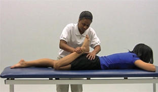 <strong>What is this special test checking for? </strong> A) Tight hamstring muscles B) Tight iliotibial band C) Tight rectus femoris D) Tight gastrocnemius E) Tights hip flexor