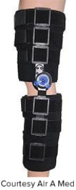 <strong>Which brace would be the most appropriate to wear for an athlete recovering from a grade 3 medial collateral ligament tear?</strong> A) B) C) D)
