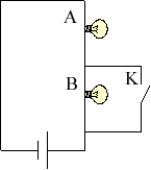 <strong>A current flows through the two identical lightbulbs shown here. When the switch K is closed, the brightness of bulb A </strong> A) decreases. B) stays the same. C) increases.