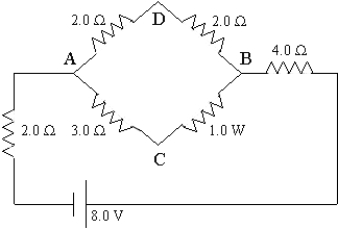 <strong>In the figure here, the difference in potential V<sub>A</sub> - V<sub>B</sub> is </strong> A) 4.0 V. B) 2.0 V. C) 1.0 V. D) 0.50 V. E) 0 V.