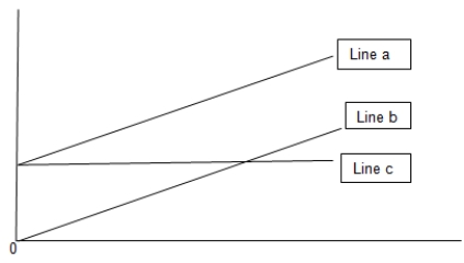 <strong>What does line a on the graph represent?  </strong> A) Variable cost B) Fixed cost C) Total cost D) Revenue <div style=padding-top: 35px> 