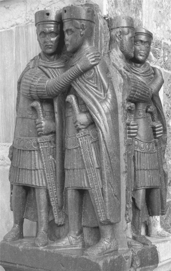 <strong>This statue group of four rulers represents an imperial _______. </strong> A)Triumvirate B)Diocese C)Dominate D)Tetrarchy