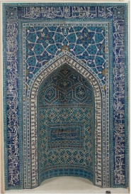 and contrast Barnett Newman's Voice of Fire (Figure 2.4) with the Mihrab from Isfahan (Figure 2.18A) in terms of type of art, materials used, colors, shapes, lines, purpose, and theme. How do these works show how content can be affected by subject matter and form?