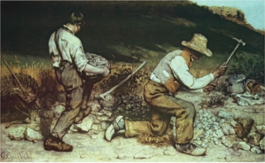 <strong> Gustave Courbet's The Stone Breakers (figure 19.21) is considered Modern art because it:</strong> A) Rejects academic conventions of subject matter B) Rejects linear perspective C) Draws attention to the light falling on the figures D) Uses a dull color palette