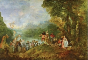 and contrast Jean-Antoine Watteau's Return from Cythera (figure 19.8) and Paul Gauguin's Mahana No Atua (Day of the God) (figure 19.33). What do these works have in common? How do they reflect the different goals of the artists who made them, and the styles in which they were painted?