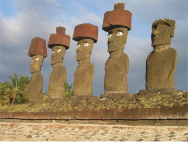 <strong> Scholars suggest that the enormous size of moai (figure 17.8) and their placement on altars in Rapa Nui may indicate:</strong> A) The moai are monuments to headhunting B) The elites wore a common style of hats C) The elite class wielded great power D) The people had advanced engineering