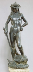 <strong> Michelangelo's David (figure 15.14A) is more Classically inspired than Donatello's David (figure 15.10), because:</strong> A) It is marble B) It is idealized C) It is for the city of Florence D) It shows David before the fight