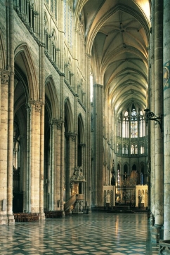 Old St. Peter's (figure 14.6A and B) with Amiens Cathedral (figure 14.21A and B). What architectural elements have stayed the same? Which have changed?
