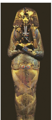 <strong> Pharaoh Khafre's sculpture (figure 13.20) and the innermost coffin of Tutankhamun (figure 13.23) look very similar, even though they were made over a thousand years apart. This is because:</strong> A) Ka sculptures were a resting spot for the pharaoh's soul B) Consistent conventions were believed to promote order C) The sculptures ensured happiness in the afterlife D) The sculptures depicted hieroglyphs