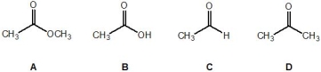 <strong>Rank the following molecules, A-D, in order of their relative acidity (where 1 is the most acidic and 4 is the least acidic): </strong> A) Molecule A B) Molecule B C) Molecule C D) Molecule D