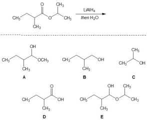 <strong>For the following reaction, pick out the product: </strong> A) A B) B C) C D) D E) E