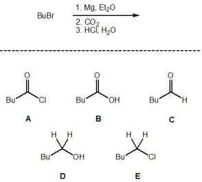 <strong>For the following reaction, pick out the major product:: </strong> A) A B) B C) C D) D E) E
