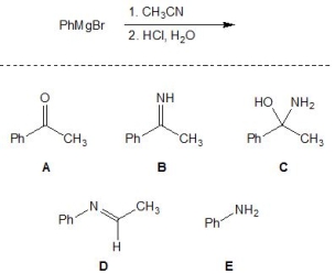 <strong>For the following reaction, pick out the major product: </strong> A) A B) B C) C D) D E) E