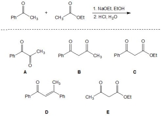 <strong>For the following reaction, pick out the major product: </strong> A) A B) B C) C D) D E) E