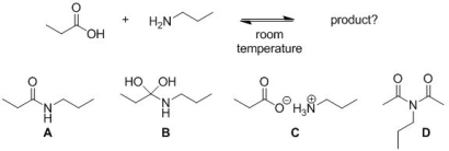 <strong>Predict the major product of the following reaction, at room temperature. </strong> A) A B) B C) C D) D