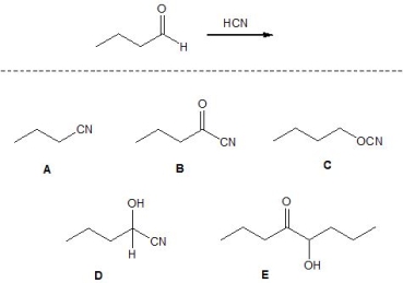 <strong>For the following reaction, pick out the major product: </strong> A) A B) B C) C D) D E) E