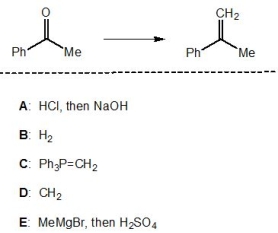 <strong>Which of the following reagents, A-E, are suitable reagents for the following transformation? Please select all that apply. </strong> A) A B) B C) C D) D E) E