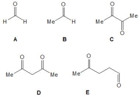 <strong>From the following carbonyl-containing molecules, A-E, pick out the one which has the greatest enol content: </strong> A) A B) B C) C D) D E) E