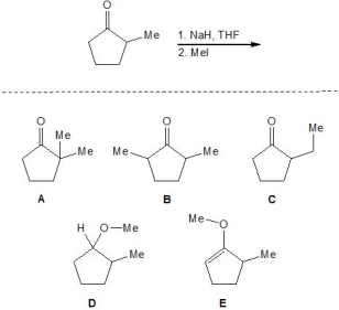 <strong>What is the major product of the following reaction? </strong> A) A B) B C) C D) D E) E